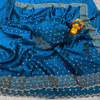 Midnight Radiance Embellished Draped Saree with Intricate Scalloped Border