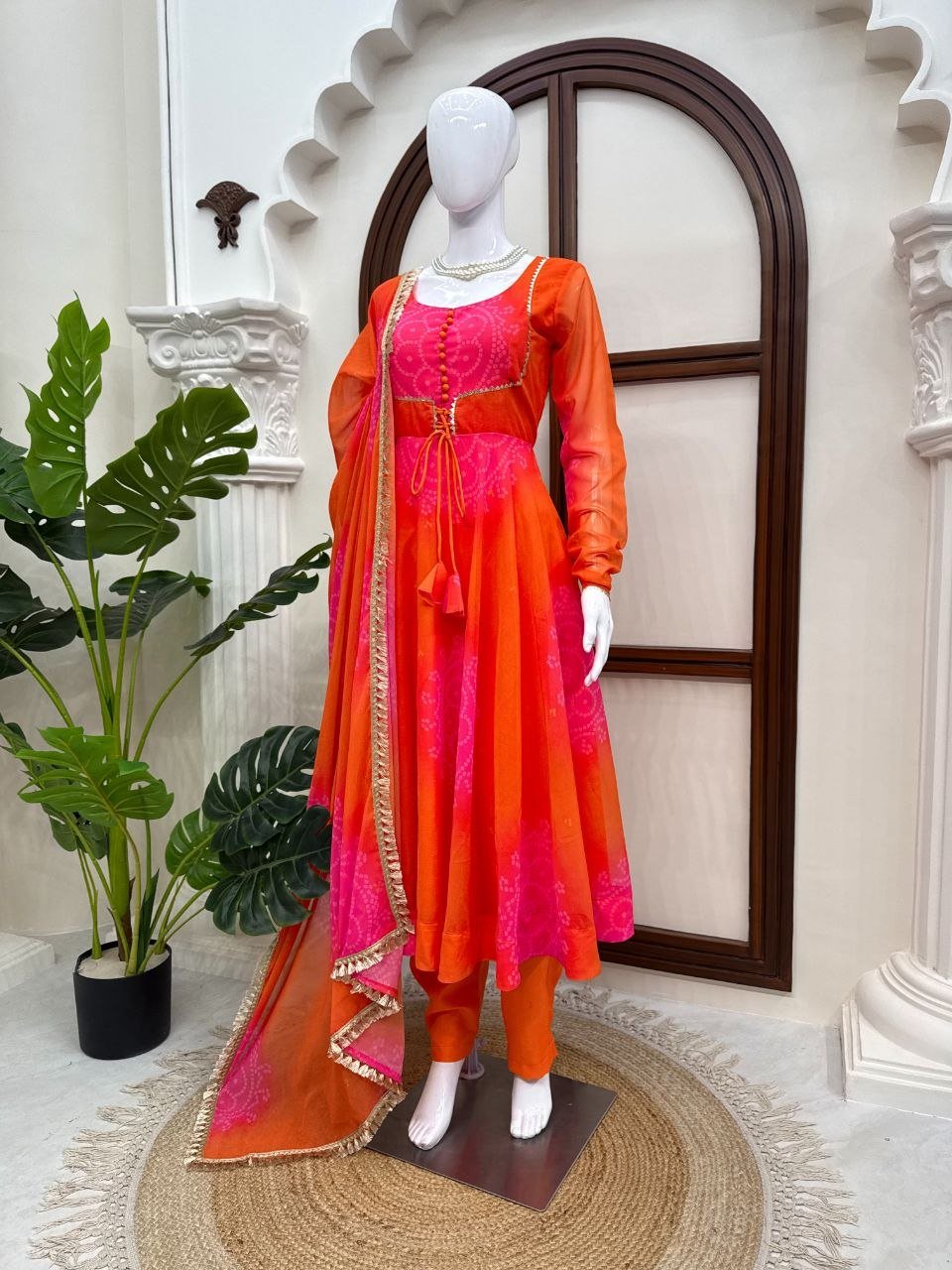 Elegant Orange Faux Designer Lehenga Set