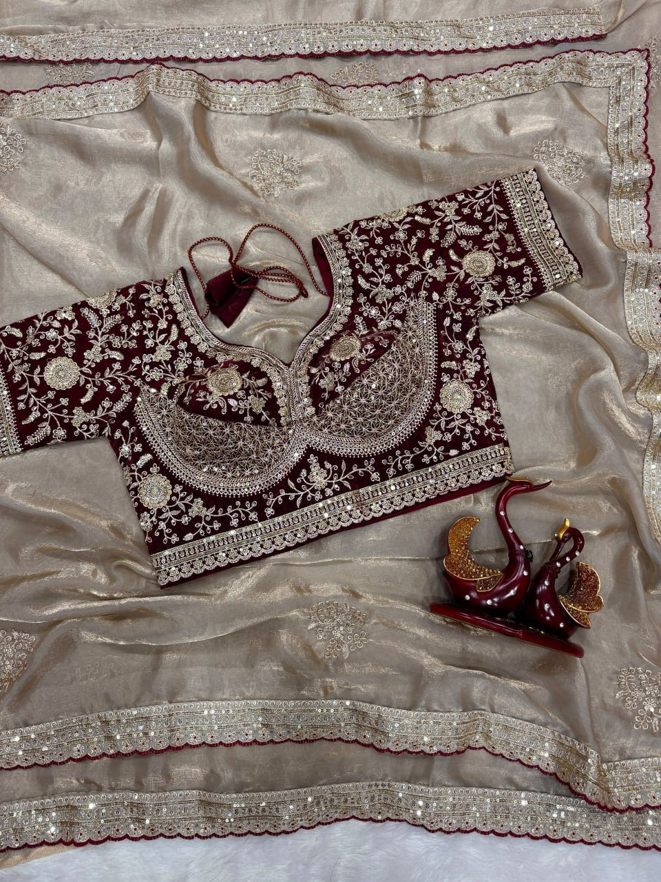 Royal Heritage Handcrafted Embroidered Draped Saree with Intricate Border Detailing