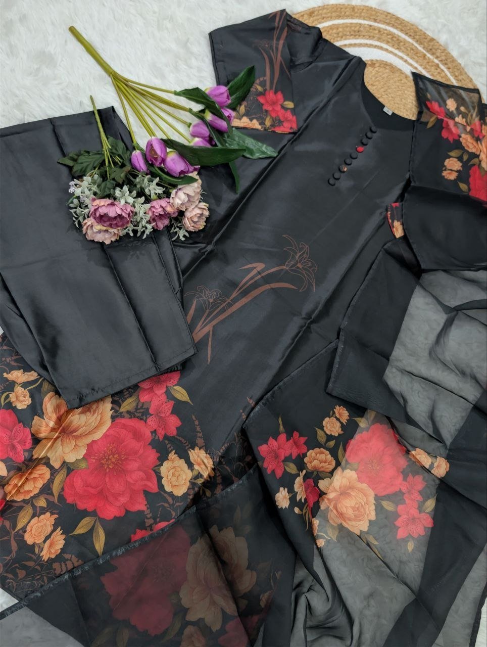Garden Floral Romance Printed Kurta Set with Ethereal Dupatta