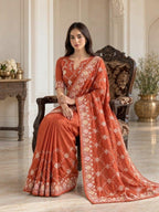 Opulent Luxury Floral Embroidered Saree with Intricate Motif Detailing - Surat Wholesale Ethnic Wear (Photo 13)