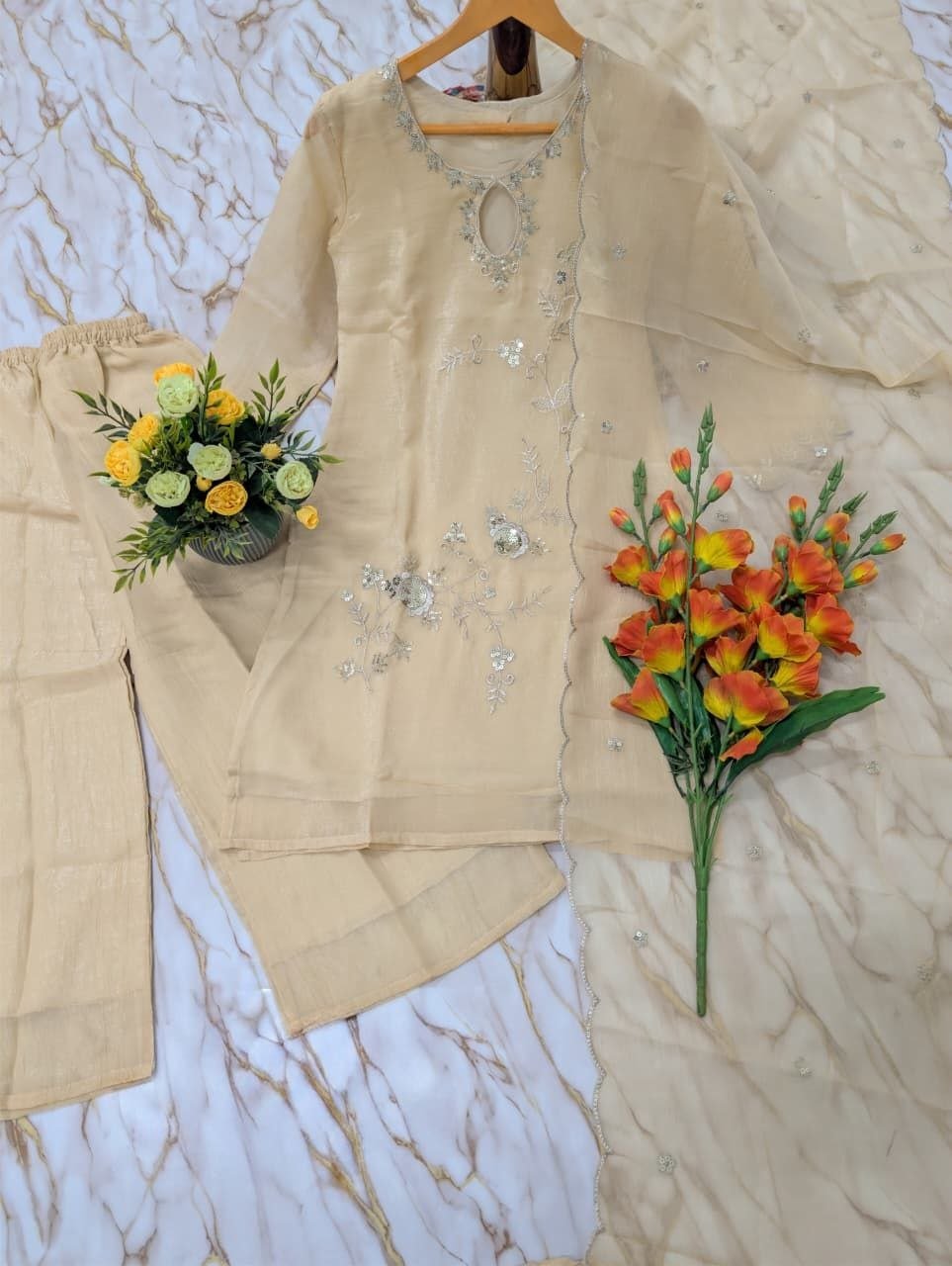 Pastel Perfection Floral Embroidered Festive Suit Ensemble