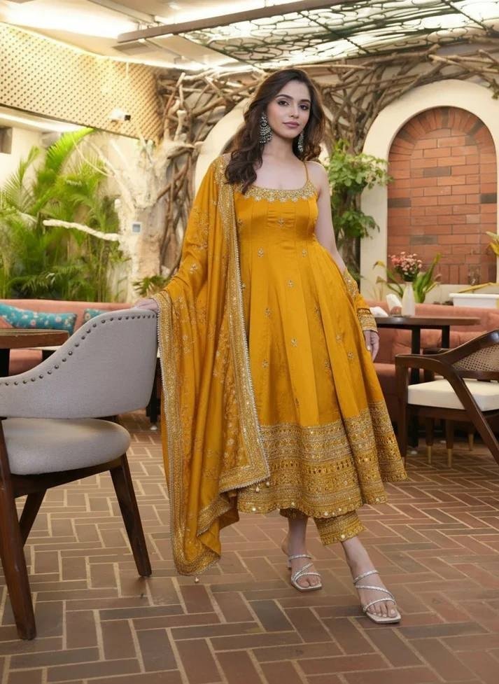 Regal Embroidered Flared Ensemble for Festive Celebrations