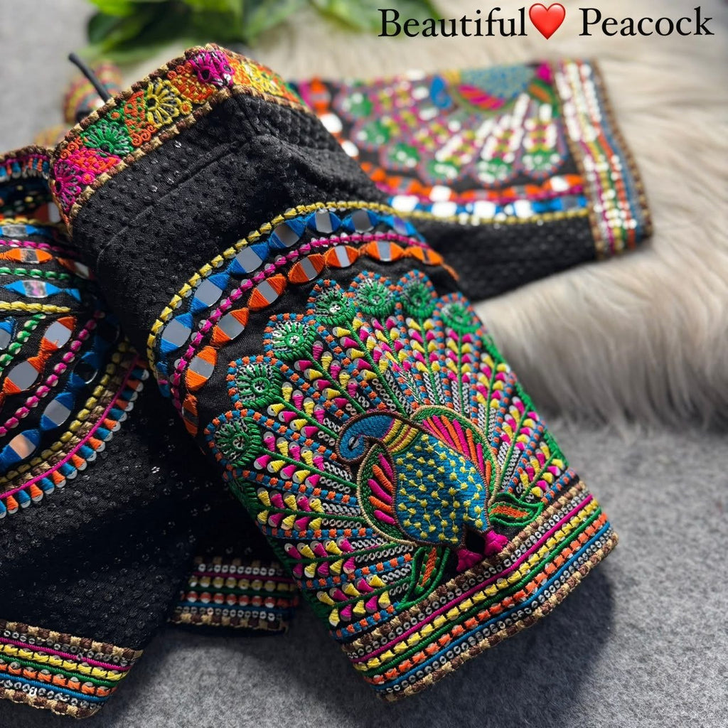 Boho Ethnic Fusion Peacock Handcrafted Heavy Embroidered Blouse