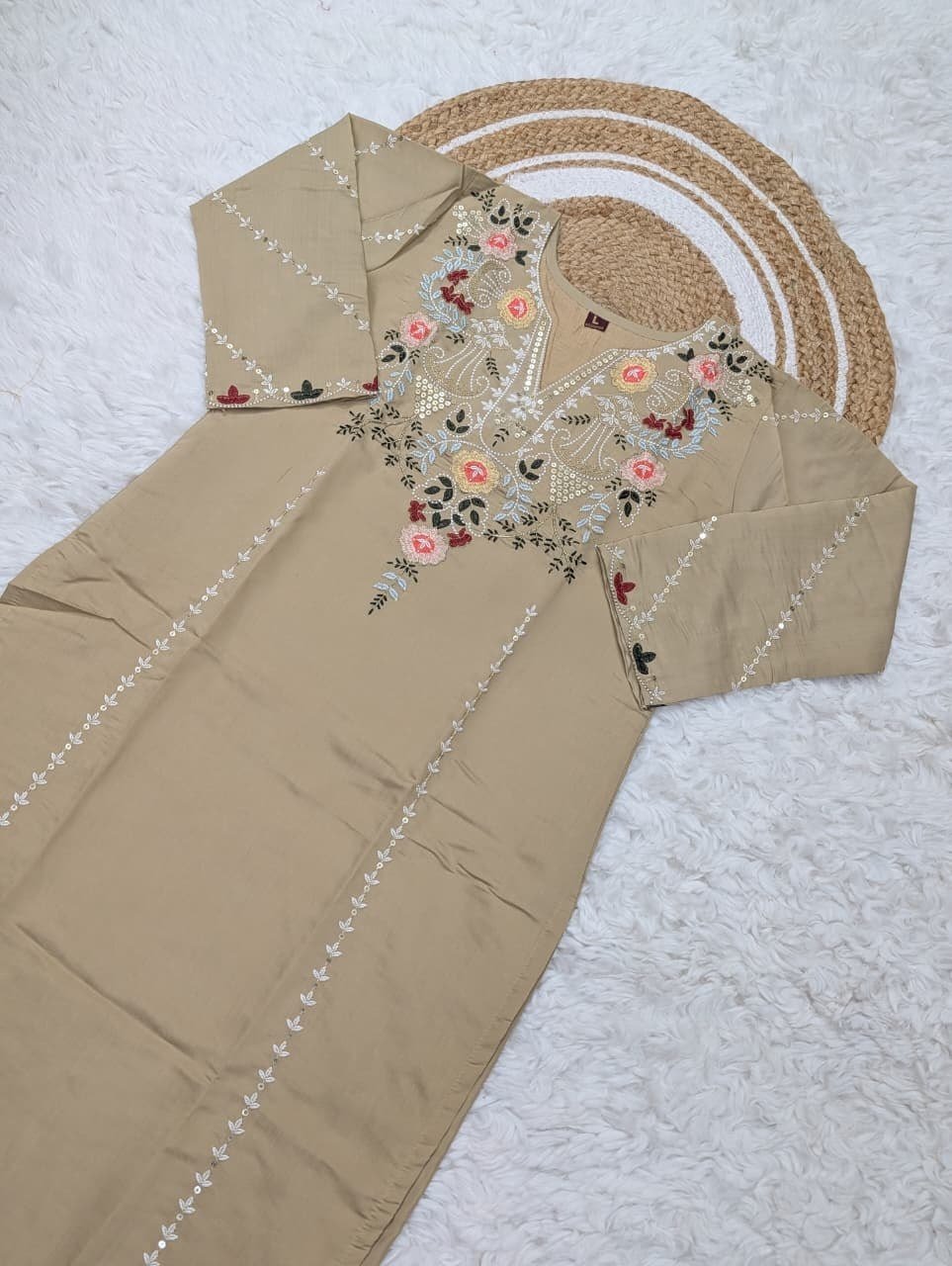 Subtle Grace Embroidered Straight Kurta Set with Tasseled Hem Dupatta
