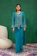 Sequined Heavy Work Jacket With Pre Stitched Draped Saree Set