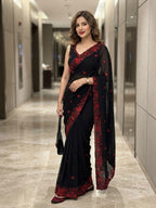 Contemporary Statement Floral Embroidered Saree for Sophisticated Occasions - Surat Wholesale Ethnic Wear (Photo 13)