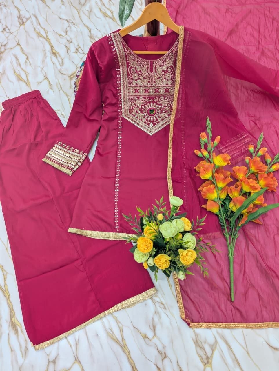 Regal Yoke Embroidered Sharara Suit Set