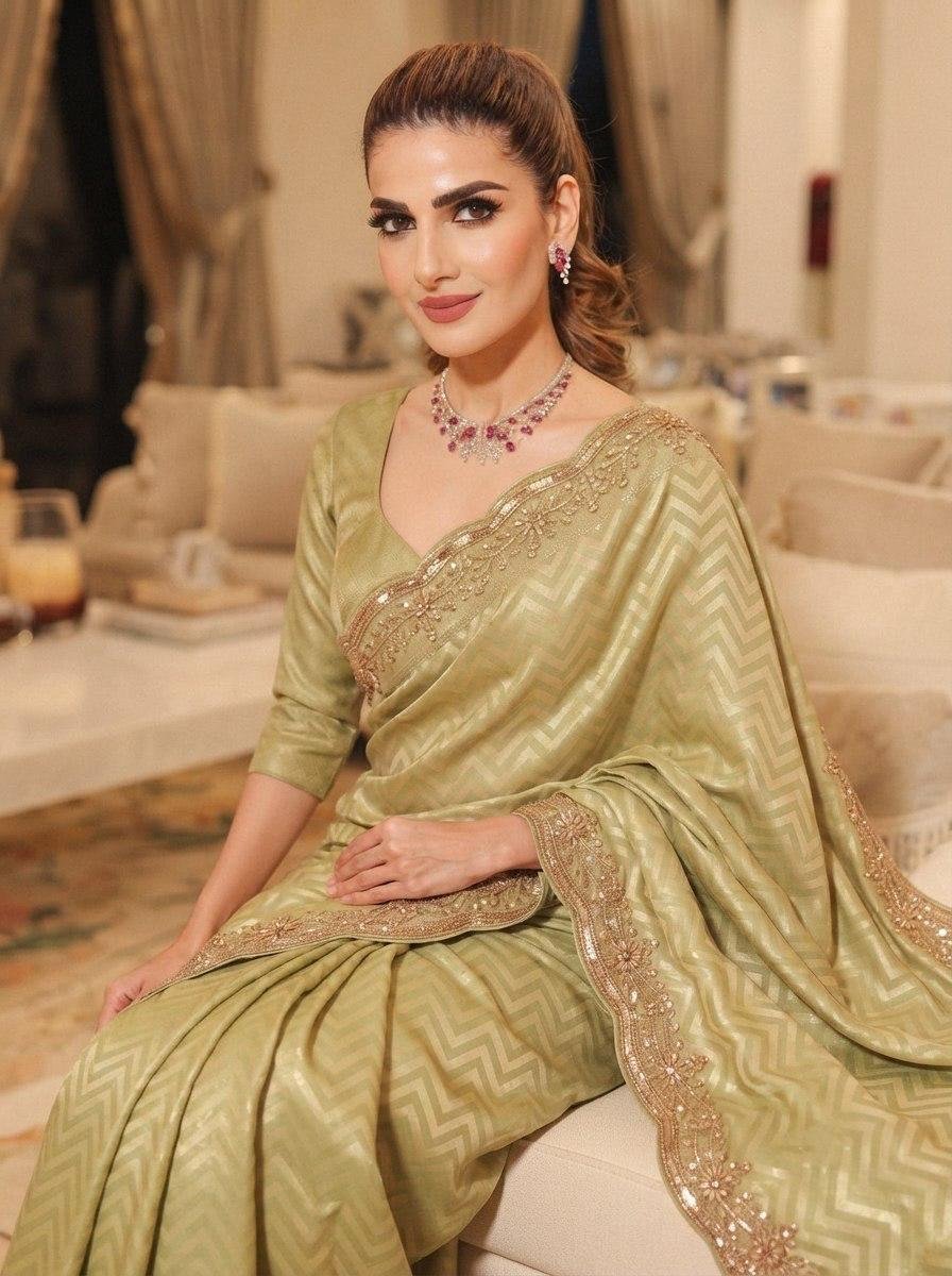 Exquisite Green with Designer Saree Set
