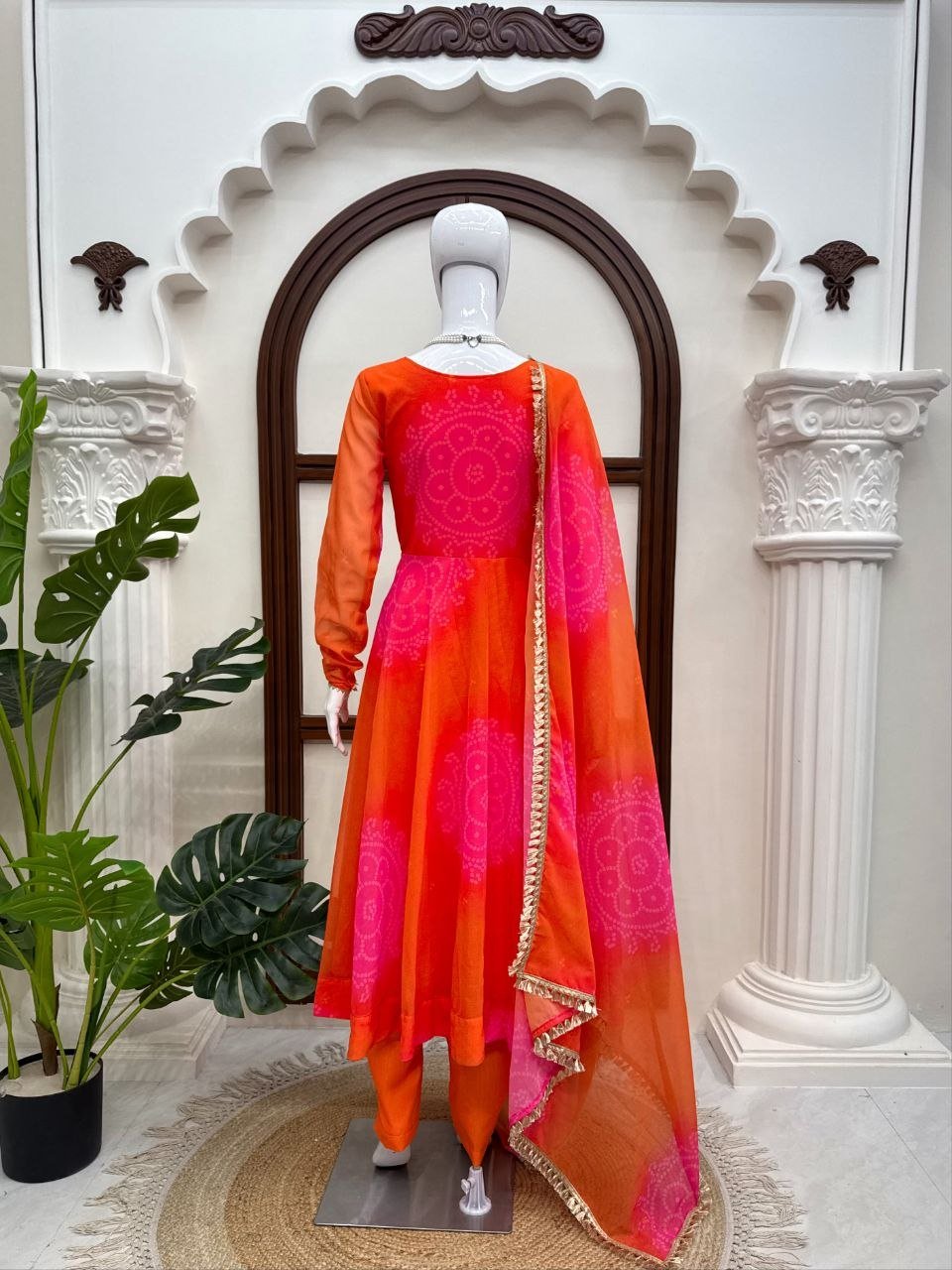 Elegant Orange Faux Designer Lehenga Set