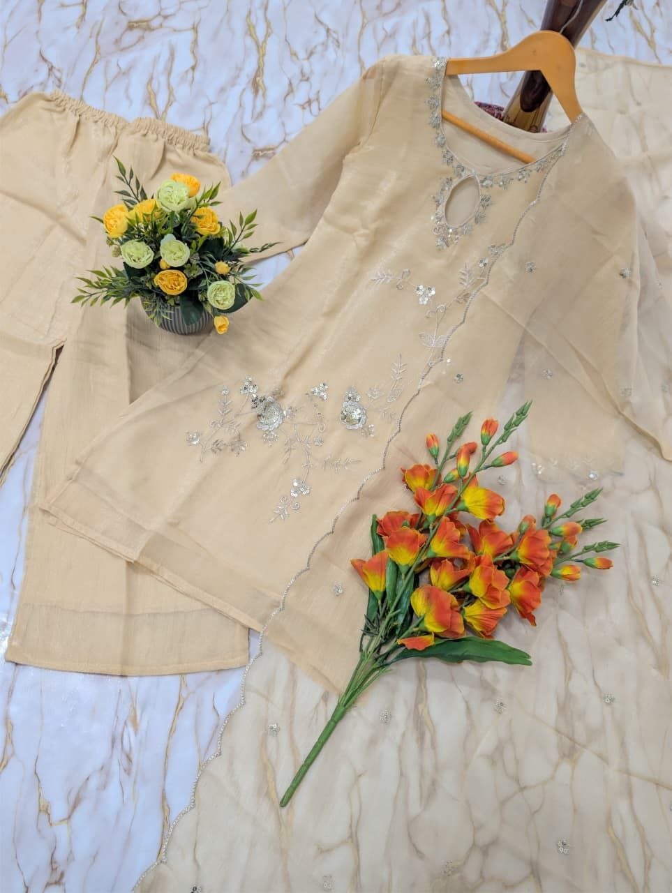 Pastel Perfection Floral Embroidered Festive Suit Ensemble