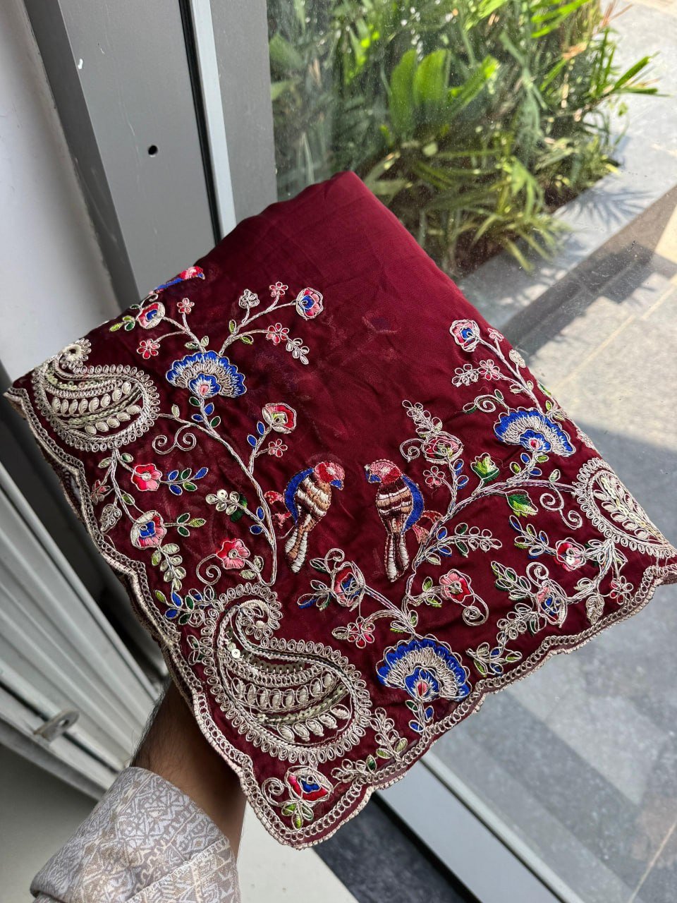 Paisley Embroidered Drapes with Intricate Borders for Regal Festive Moments