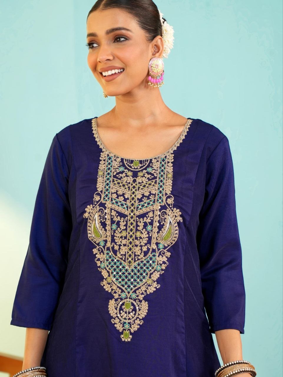 Festive Embroidered Anarkali Suit with Striped Dupatta