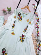 Garden Floral Romance Embroidered Anarkali Kurta with Dupatta Set
