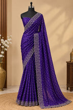Midnight Radiance Embellished Draped Saree with Intricate Scalloped Border