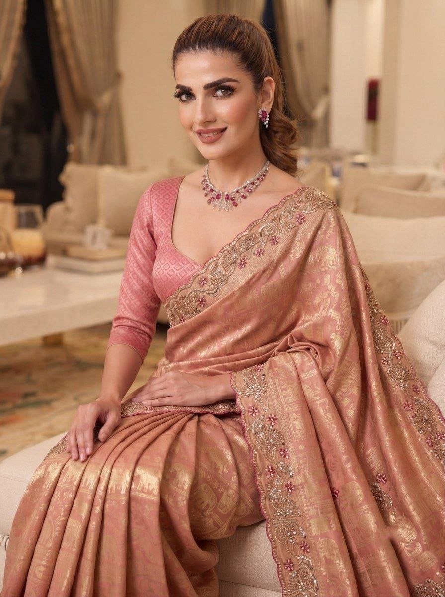 Heritage Loom Saree with Ornate Floral Zari and Jewel-Edged Pallu