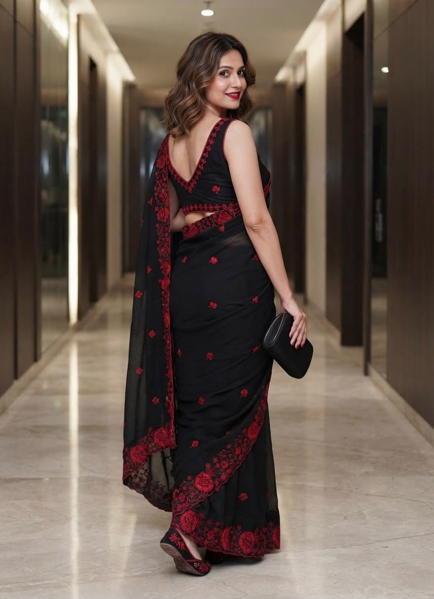 Contemporary Statement Floral Embroidered Saree for Sophisticated Occasions - Surat Wholesale Ethnic Wear (Photo 14)