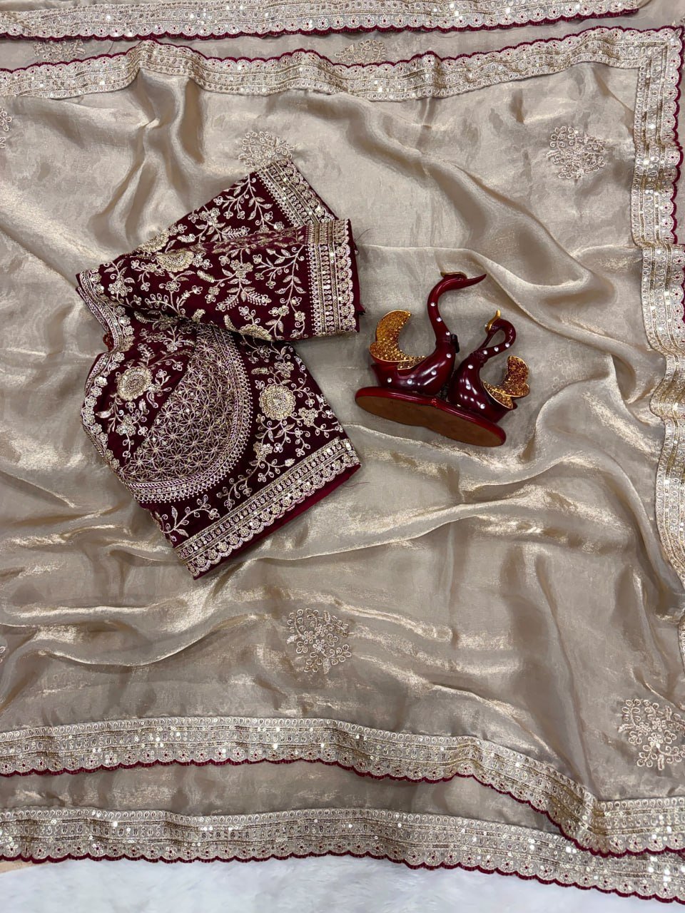 Royal Heritage Handcrafted Embroidered Draped Saree with Intricate Border Detailing