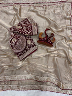 Royal Heritage Handcrafted Embroidered Draped Saree with Intricate Border Detailing