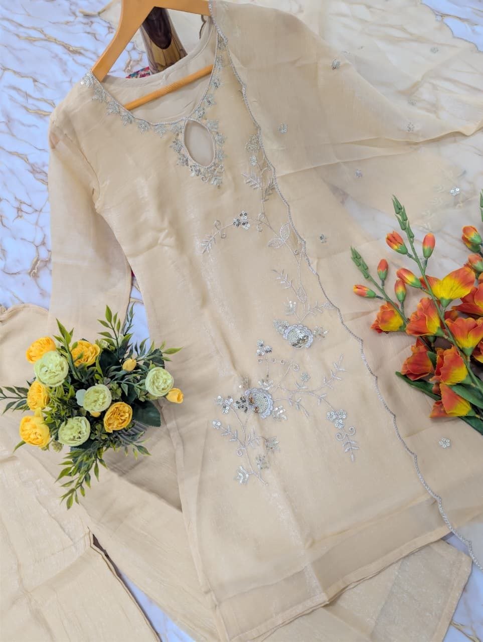 Pastel Perfection Floral Embroidered Festive Suit Ensemble