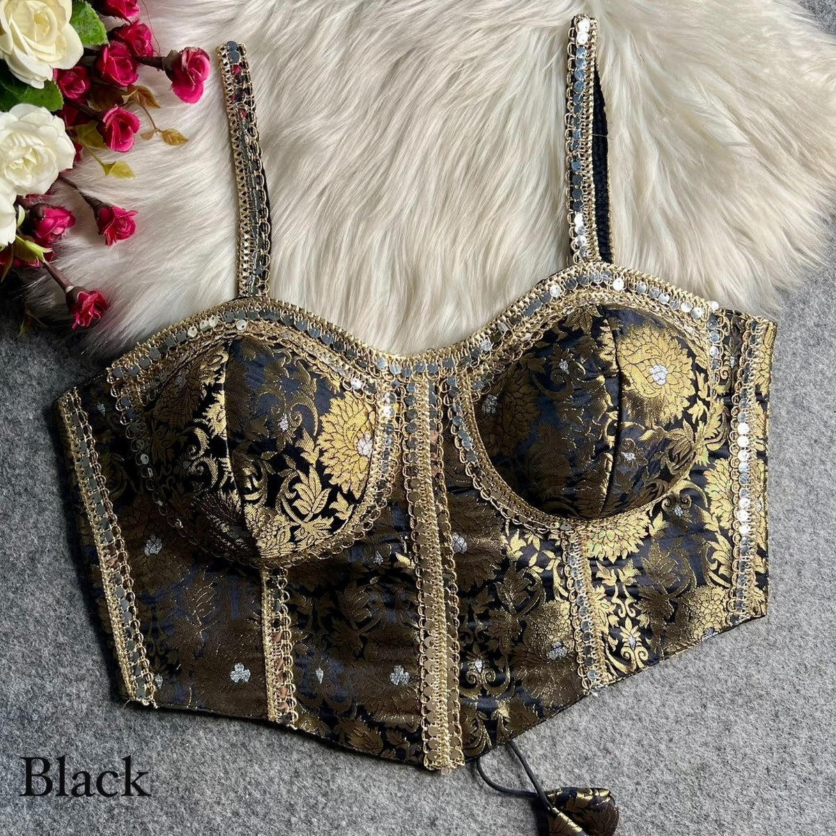 Cocktail Party Polish Jacquard Strapless Corset Blouse - Surat Wholesale Ethnic Wear (Photo 15)