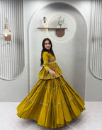 Tiered Flared Lehenga with Tasseled Embroidered Koti Jacket