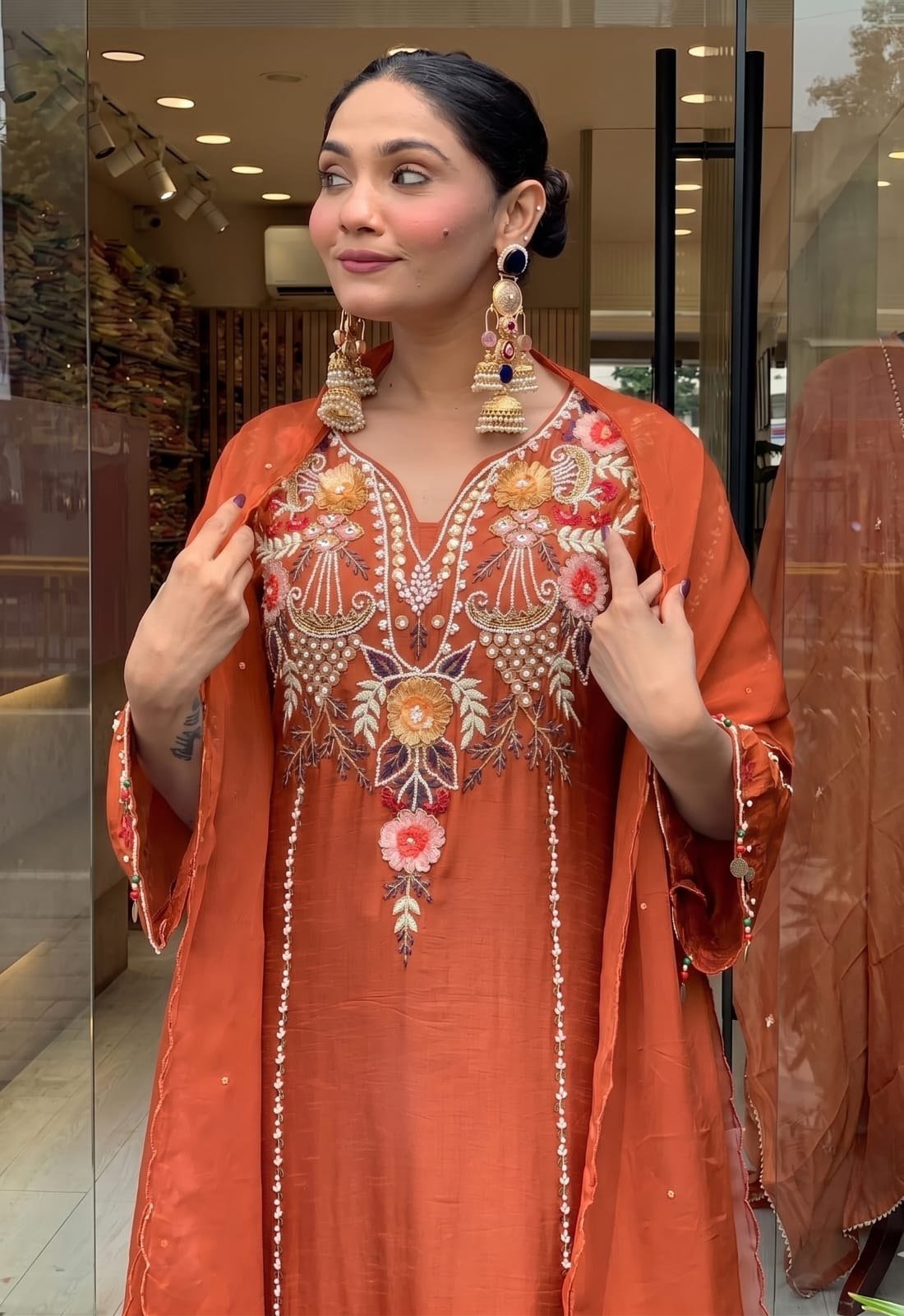 Subtle Grace Embroidered Straight Kurta Set with Tasseled Hem Dupatta