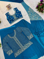 Sequined Heavy Work Jacket With Pre Stitched Draped Saree Set