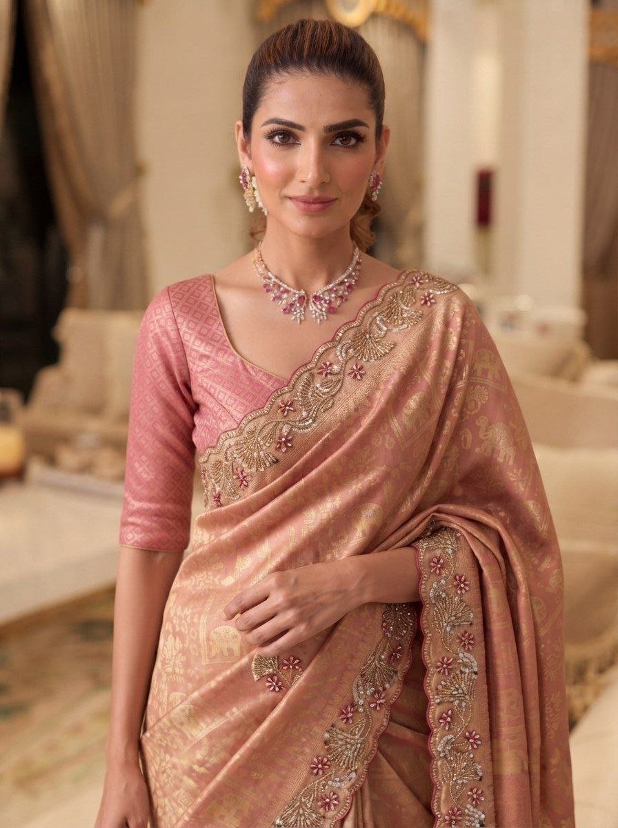 Heritage Loom Saree with Ornate Floral Zari and Jewel-Edged Pallu