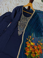 Festive Embroidered Anarkali Suit with Striped Dupatta