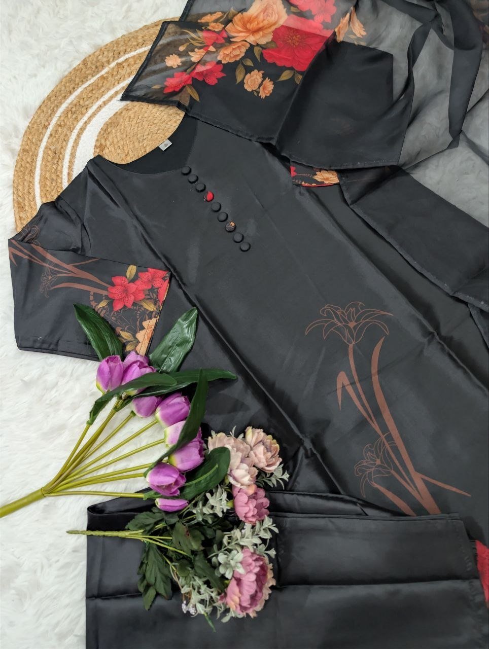 Garden Floral Romance Printed Kurta Set with Ethereal Dupatta