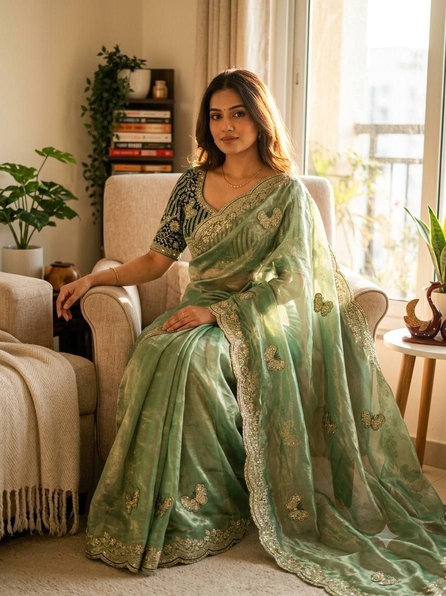 Royal Draped Saree with Intricate Embroidered Blouse