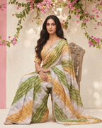 Contemporary Statement Handcrafted Wave Pattern Saree with Delicate Scalloped Border