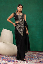 Sequined Heavy Work Jacket With Pre Stitched Draped Saree Set