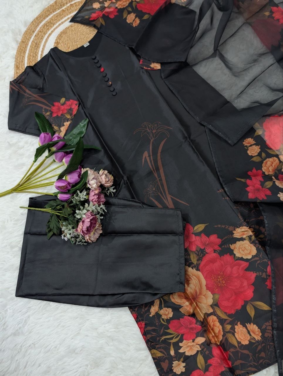Garden Floral Romance Printed Kurta Set with Ethereal Dupatta
