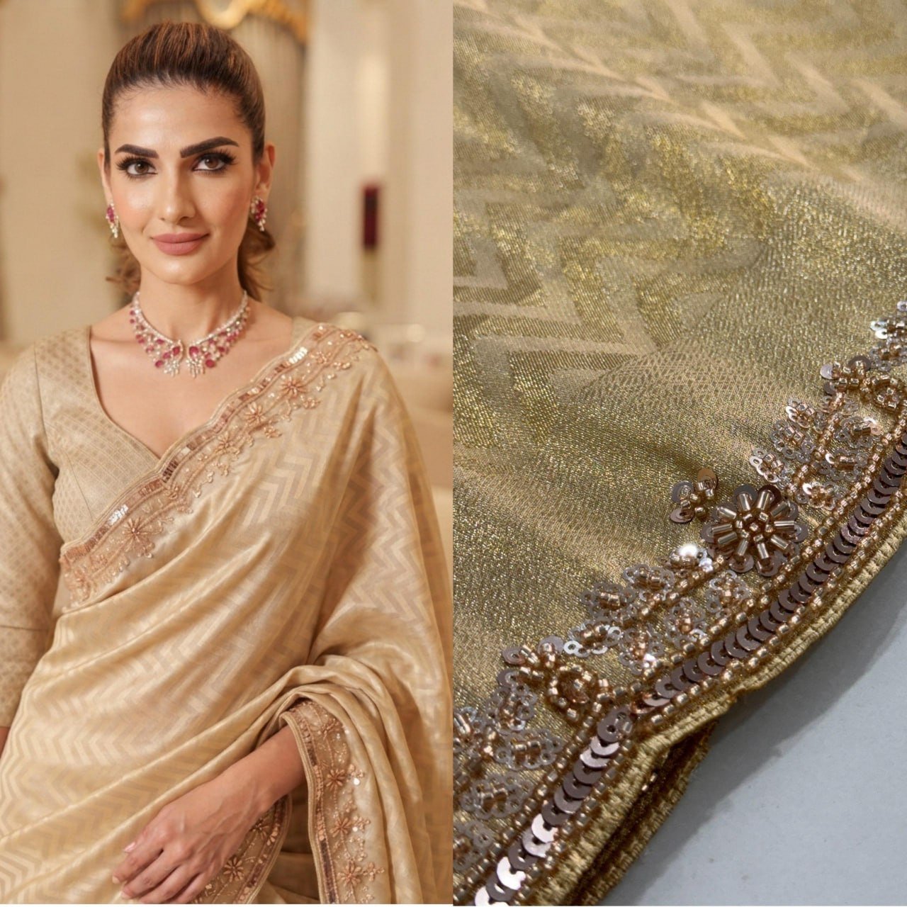 Exquisite Green with Designer Saree Set