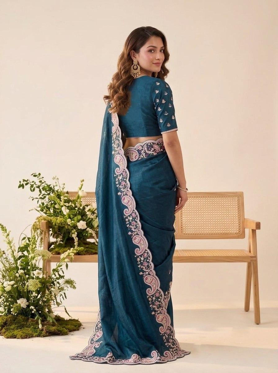 Artisanal Paisley Embroidered Saree for Timeless Celebrations