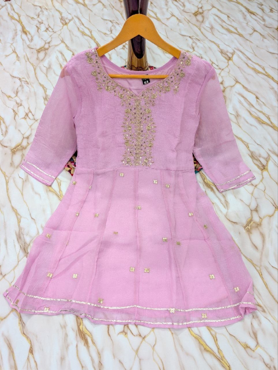 Embroidered Chanderi Kurta Set with Gota Patti Dupatta