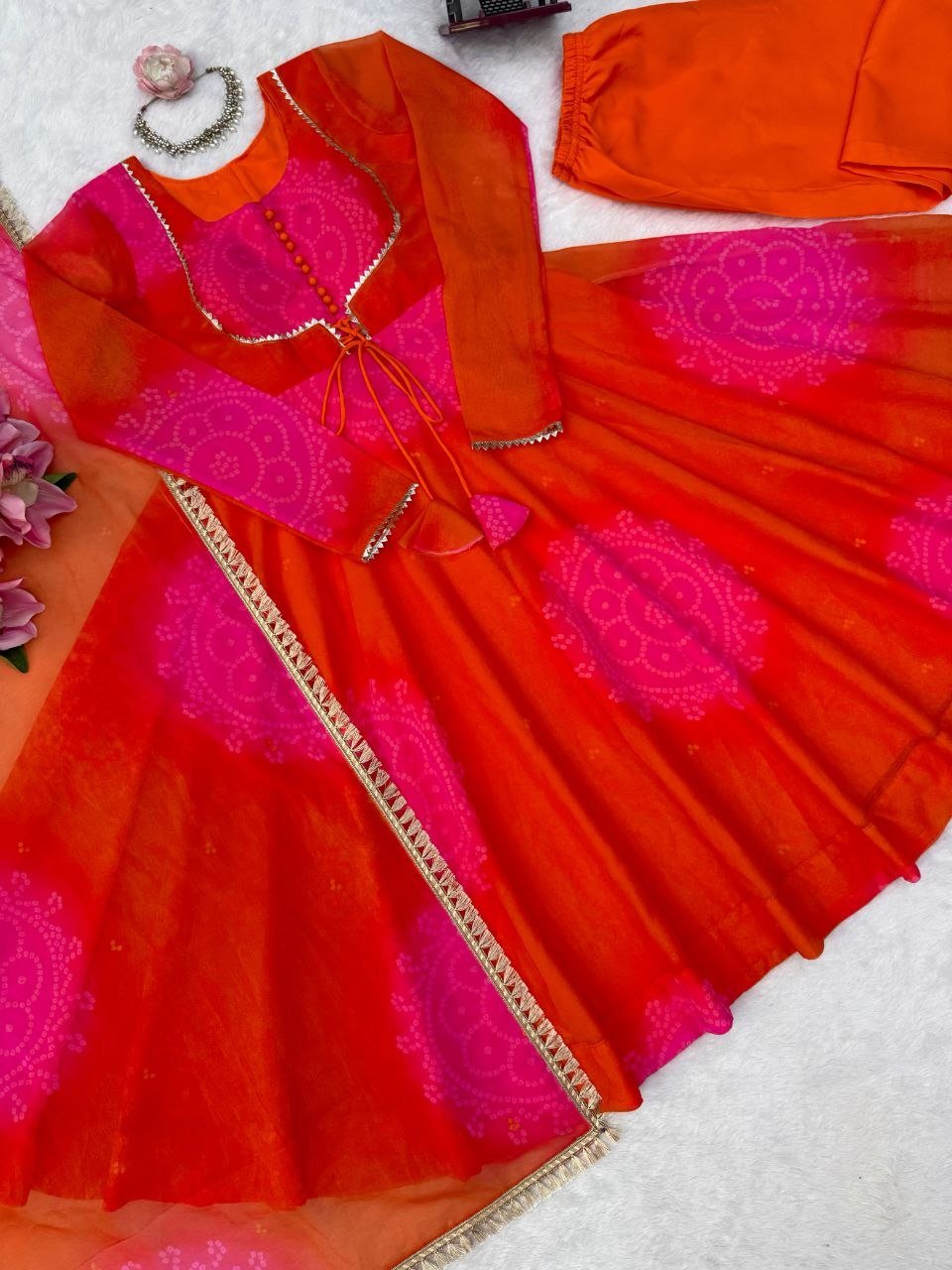 Elegant Orange Faux Designer Lehenga Set