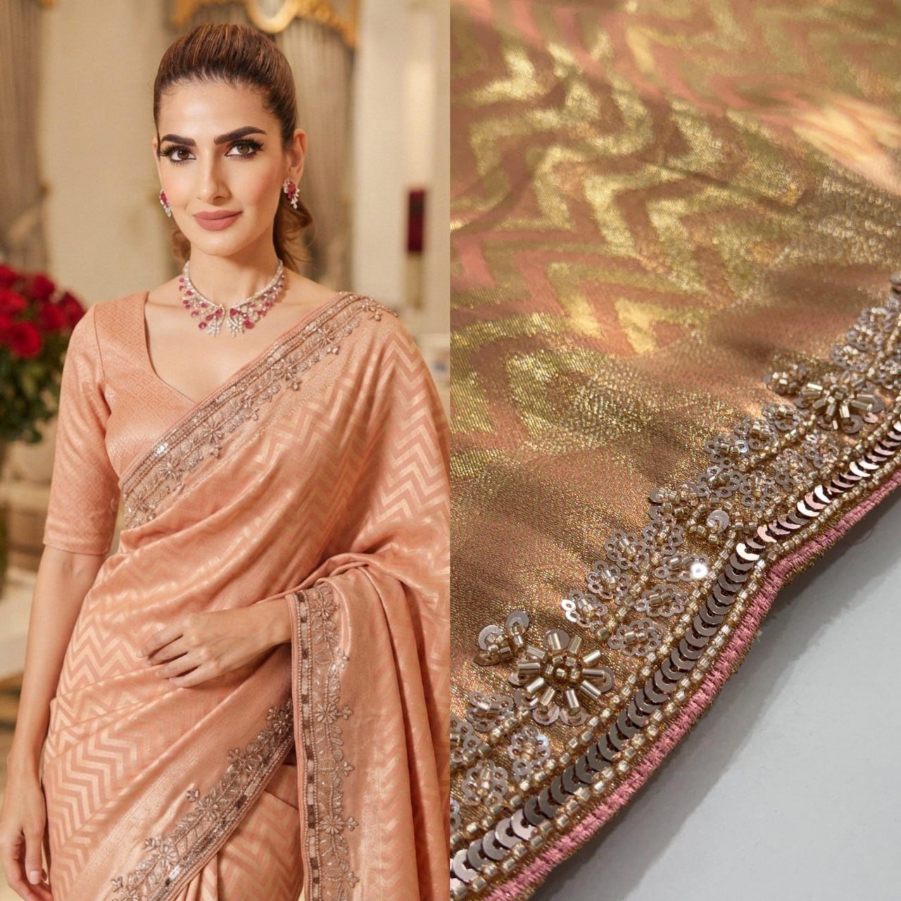 Exquisite Green with Designer Saree Set
