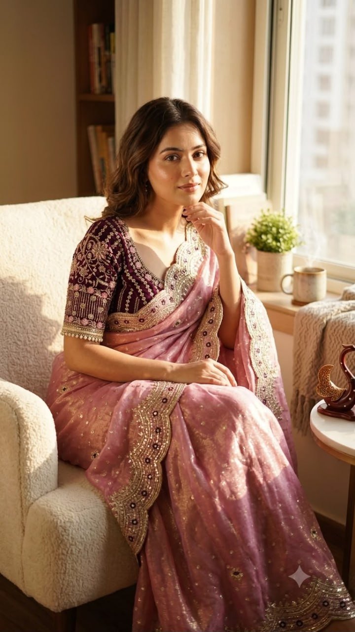 Dotted Drapes with Scalloped Zari Border and Statement Blouse