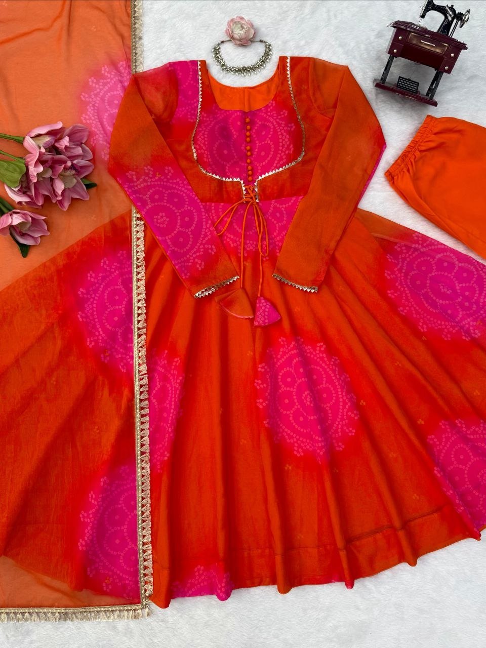 Elegant Orange Faux Designer Lehenga Set
