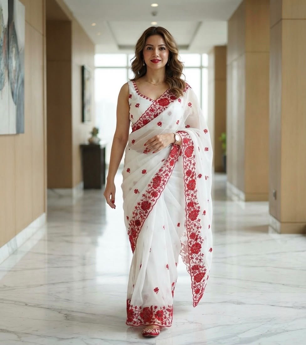 Contemporary Statement Floral Embroidered Saree for Sophisticated Occasions - Surat Wholesale Ethnic Wear (Photo 1)