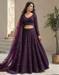Thread Embroidered Georgette Lehenga Set with Tasseled Blouse