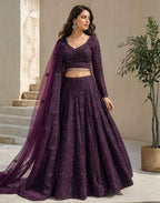 Thread Embroidered Georgette Lehenga Set with Tasseled Blouse