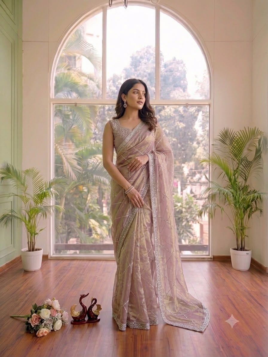 Subtle Grace Embellished Saree with Shimmering Border and Delicate Diamond Patterns - Surat Wholesale Ethnic Wear (Photo 1)