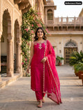 Embroidered Neckline Straight Kurta Set with Scalloped Dupatta - Surat Wholesale Ethnic Wear (Photo 1)