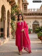 Embroidered Neckline Straight Kurta Set with Scalloped Dupatta - Surat Wholesale Ethnic Wear (Photo 1)