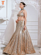Heavy Mirror Work Sequined Lehenga Set with Tasseled Blouse