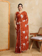 Garden Floral Romance Embroidered Saree with Scalloped Border
